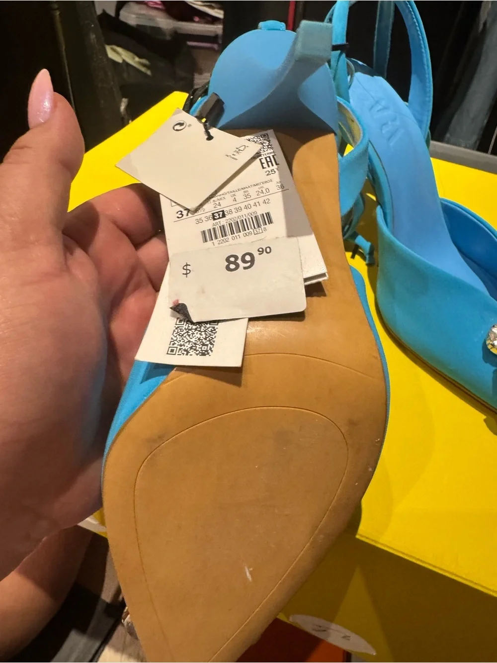 Zara Turquoise Crystal-Embellished Slingback Heels - Picture 2 of 3